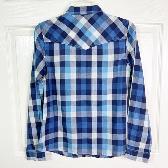 Ashley Western Style Blue Plaid Long Sleeve Button Down Shirt Size M - Picture 5 of 8